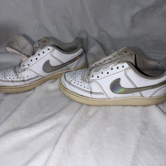 Nike Court Vision Low Top White Iridescent Swoosh Sneakers Women's Size 7.5 - Picture 4 of 9